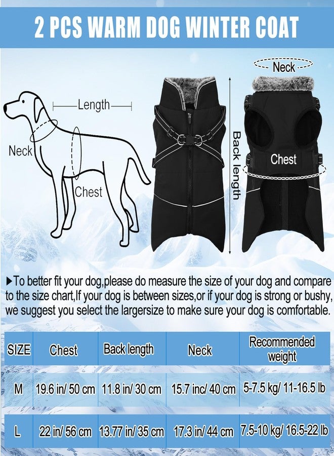 Dansydaisy 2 Pcs Dog Winter Coats Reflective Dog Winter Jackets with Harness Built in, Thicken Fleece Lining Adjustable Pet Cold Weather Coats for Pet Turtleneck Clothes(Large) - Image 2